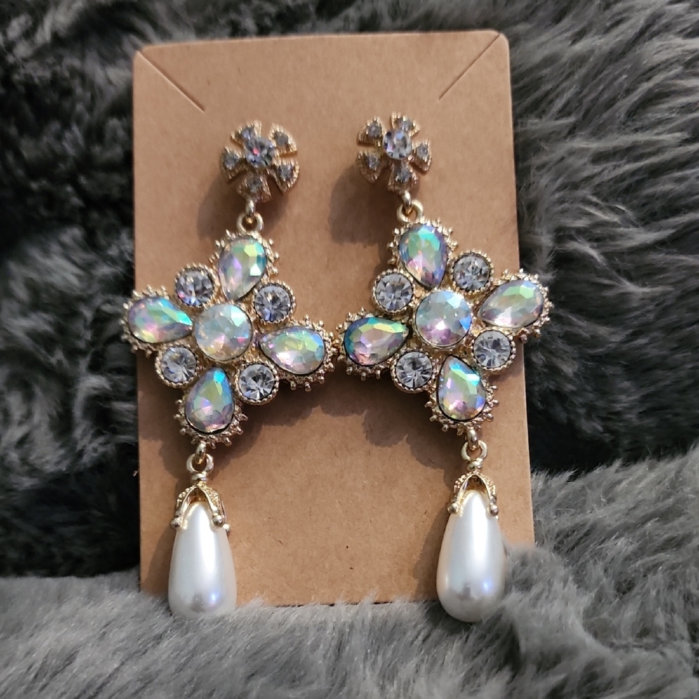 Fashion Jewelry Gold and Iridescent‎ Teardrop Earrings